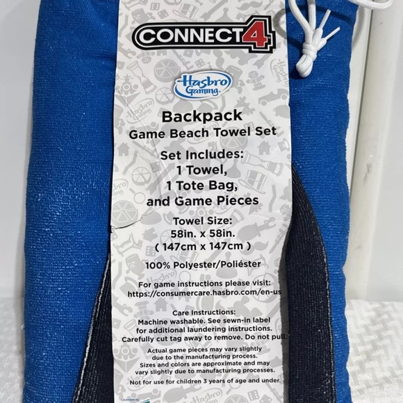 2020 NEW Connect 4 Backpack Game Beach Towel Set 58"x58" Tote Bag & Game Pieces. - Picture 4 of 7